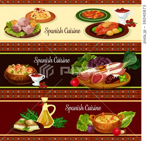 Spanish cuisine meat and seafood dish banner set Spanish cuisine meat and seafood dish banner set 36040873