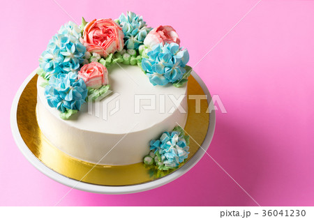 cute flower cake on cake stand 36041230