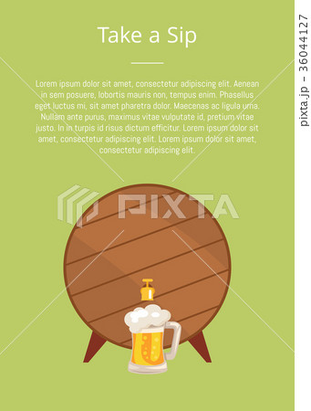 Take a Sip Poster Depicting Wooden Barrel with Tap 36044127