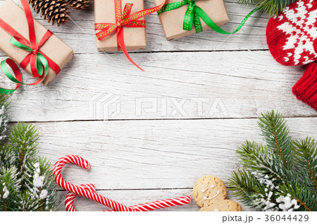 Christmas gift box, candy cane and gingerbread man 36044429