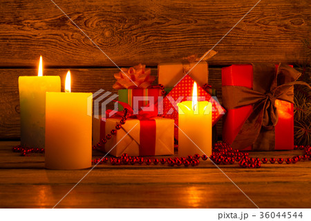 Christmas gifts with candles. Christmas gifts with candles. 36044544
