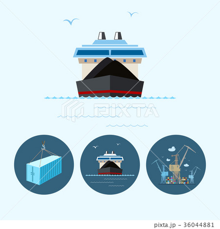 Set icons with container, dry cargo ship 36044881