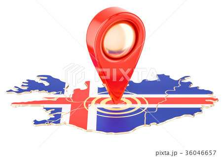Map pointer on the map of Iceland, 3D rendering 36046657