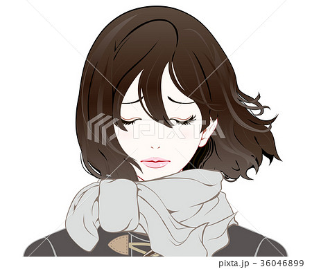 女性の表情 / 冬服 / 悲しい / なびく髪 36046899