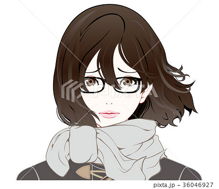 メガネをかけた女性の表情 / 冬服 / 困り顔 / なびく髪 36046927