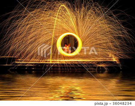 Man Spinning Burning Steel Wool Man Spinning Burning Steel Wool 36048234