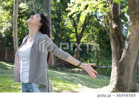 asian woman portrait. young female adult with natural make-up relax in park. attractive teenager smile with happiness in garden asian woman portrait. young female adult with natural make-up relax in park. attractive teenager smile with happiness in garden 36049569