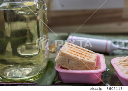 Natural vegetable oil used for making handmade scented soap 36051134