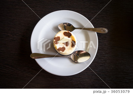 Fresh Japanese Cheesecake on white plate on wooden 36053079