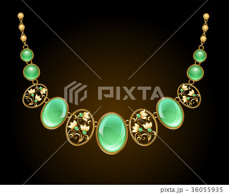 Golden necklace with chrysoprase Golden necklace with chrysoprase 36055935