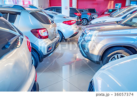 New cars at dealer showroom New cars at dealer showroom 36057374