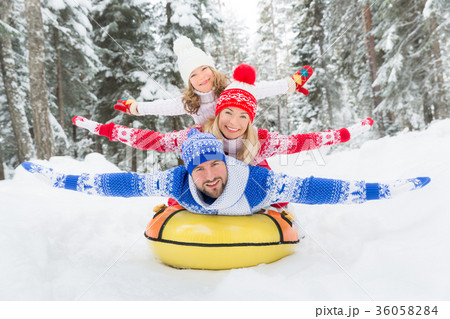 Happy family outdoor in winter 36058284