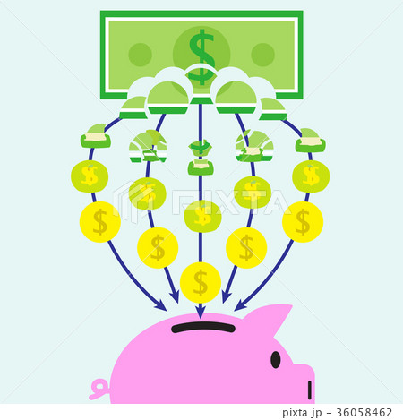 Banknote Transform Into Coins Get In Piggy Bank Banknote Transform Into Coins Get In Piggy Bank 36058462