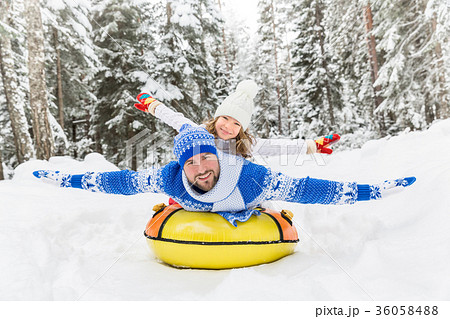 Happy family outdoor in winter 36058488