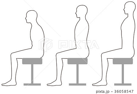スツールに座るときの良い姿勢悪い姿勢のイラスト素材