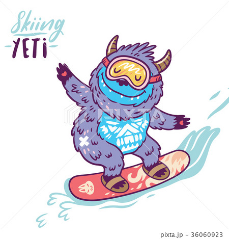 Cute yeti snowboarding print. Vector illustration 36060923