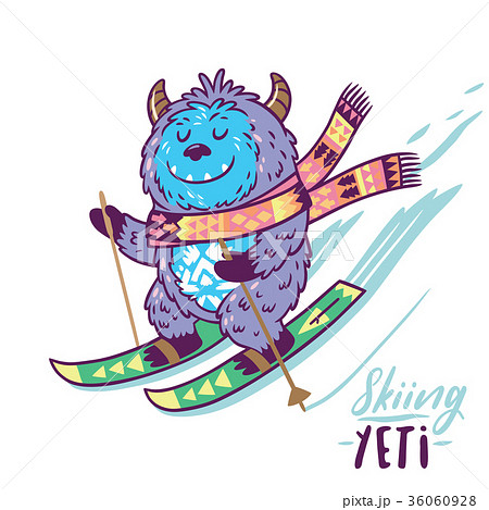 Cute yeti skiing print. Vector illustration 36060928