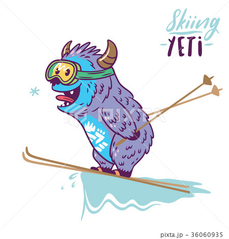 Cute yeti skiing print. Vector illustration 36060935