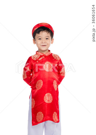 Cute little Vietnamese boy in ao dai dress smiling 36061654