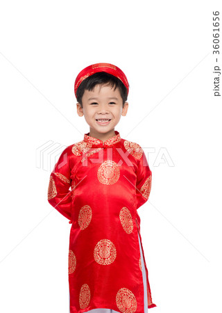 Cute little Vietnamese boy in ao dai dress smiling 36061656