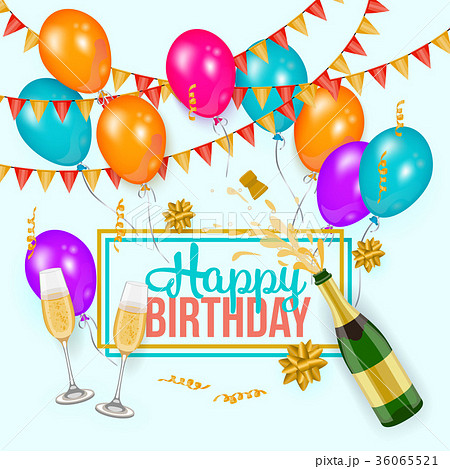 Happy Birthday Greeting Card Template Champagneのイラスト素材