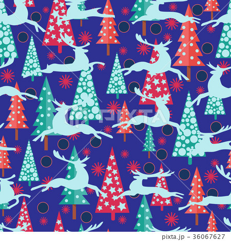 Happy New Year background with Xmas trees, deers 36067627