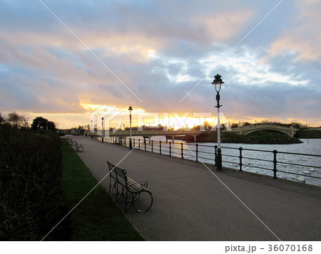 Blue and golden hour sky at sunset in southport 36070168