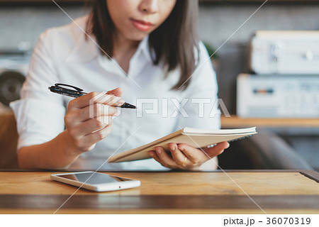 Young woman using smartphone with a coffee cup. Young woman using smartphone with a coffee cup. 36070319