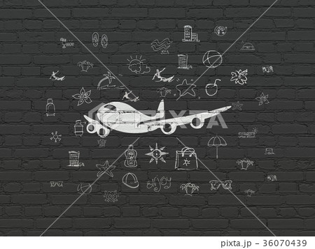 Tourism concept: Airplane on wall background Tourism concept: Airplane on wall background 36070439