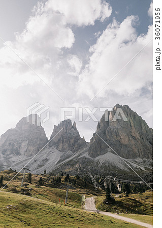 Rocky mountainscape at Sella Pass, Dolomites, Italy 36071956