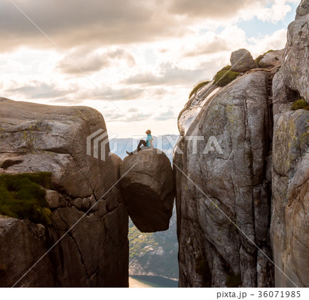 Woman on Kjeragbolten Travel in Norway 36071985