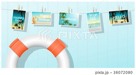 Sea postcards displayed on colorful background 36072080