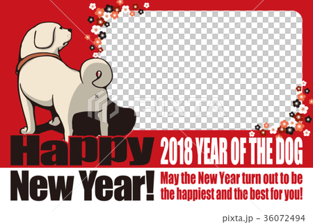 2018年賀状_お尻丸出し犬のフォトフレーム_英語添え書き付き 36072494