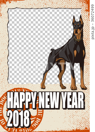 2018年賀状_ドーベルマンのフォトフレーム_添え書きスペース空き 2018年賀状_ドーベルマンのフォトフレーム_添え書きスペース空き 36072499