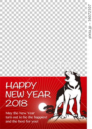 2018年賀状_吠える犬のフォトフレーム_HNY_英語添え書き付き 2018年賀状_吠える犬のフォトフレーム_HNY_英語添え書き付き 36072507
