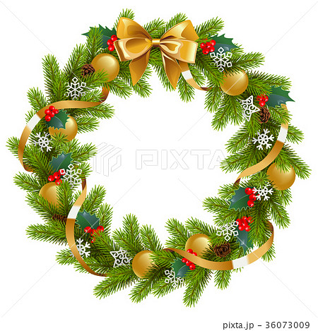 Vector Fir Wreath with Mistletoe Vector Fir Wreath with Mistletoe 36073009