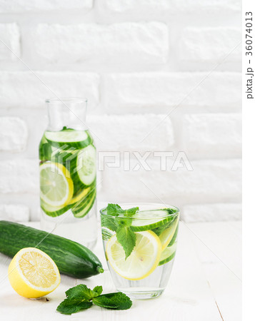 infused detox water with cucumber, lemon and mint 36074013