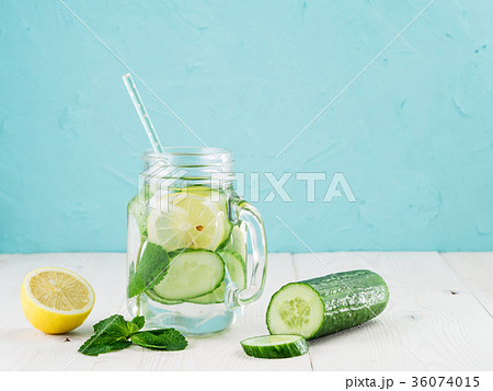 infused detox water with cucumber, lemon and mint 36074015