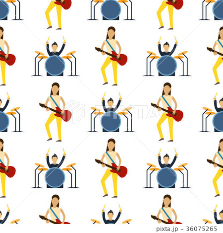 Cartoon musician play on sound modern guitar 36075265