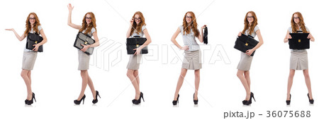 Pretty young employee with briefcase isolated on 36075688