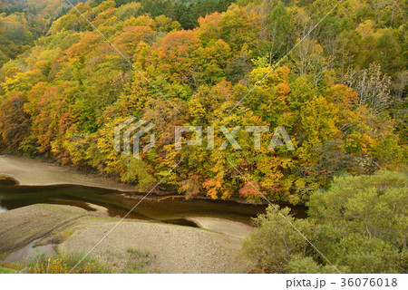 北海道北斗市中山峠の紅葉を撮影の写真素材