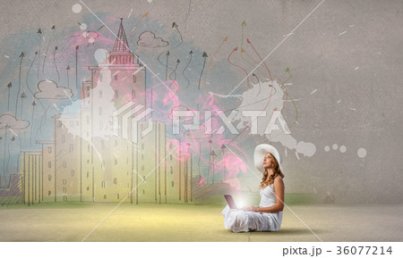 Lady using laptop 36077214