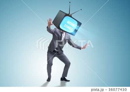 Media zombie concept with man and tv set instead Media zombie concept with man and tv set instead 36077430