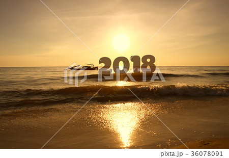 Silhouette Happy new year for 2018 on sunrise sky  36078091