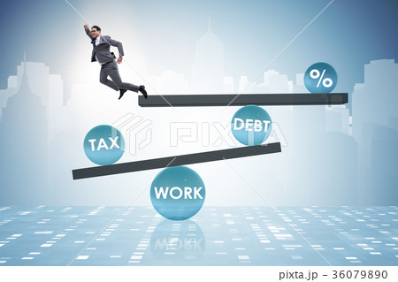 Businessman in debt and tax business concept Businessman in debt and tax business concept 36079890