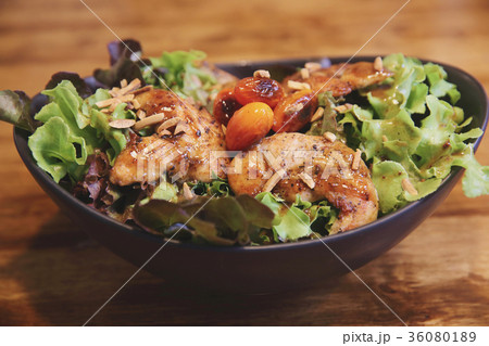 Chicken salad on wood background in restaurant lgiht 36080189