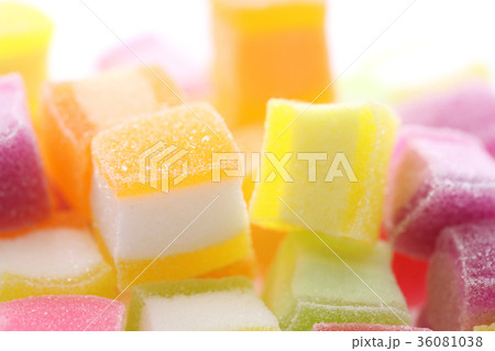 Colorful cube jelly candy isolated in white background 36081038