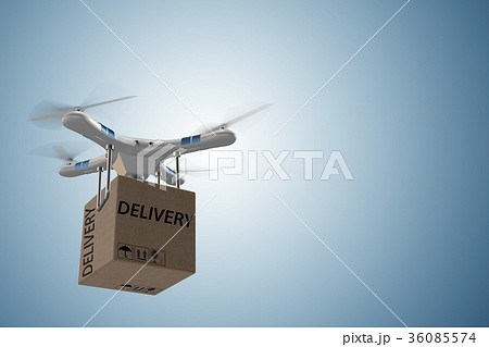 Drone delivery concept with box in air - 3d 36085574