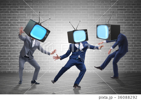 Media zombie concept with man and tv set instead 36088292