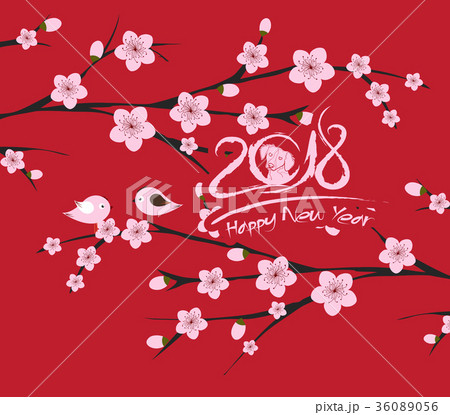 Chinese Lunar New Year with blossom and bird 36089056